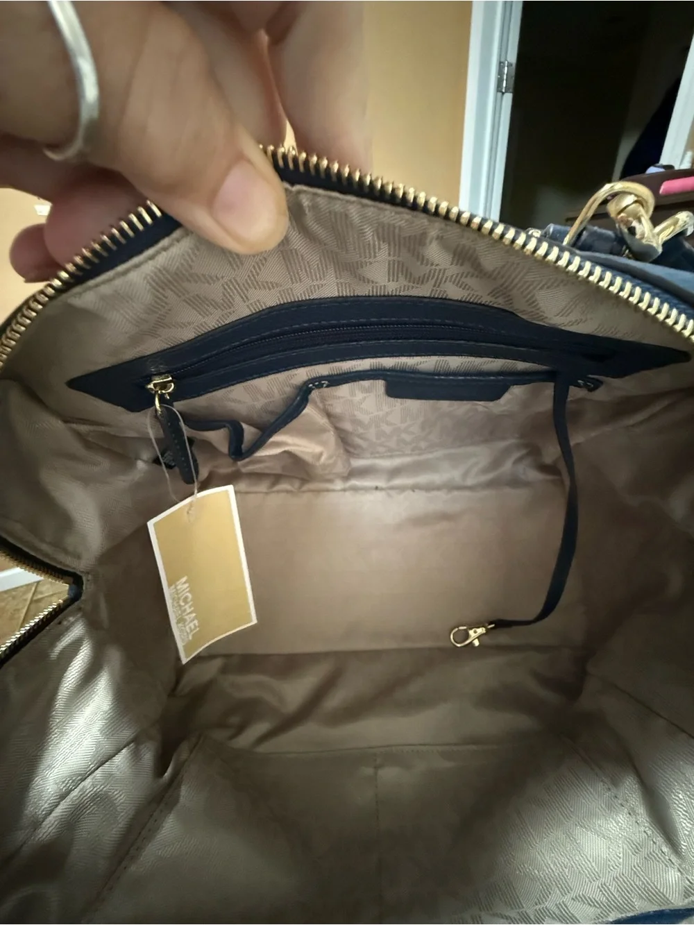 Michael Kors  Large Deep Navy Pebbled Leather Satchel with Gold Hardware NWT